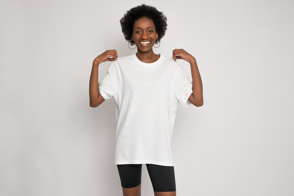 Young black woman in t-shirt mockup