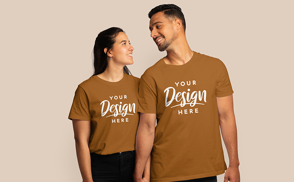 Loving hispanic couple in t-shirt mockup