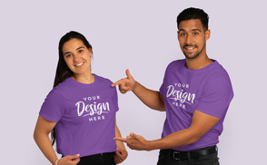 Young and fun couple in t-shirt mockup