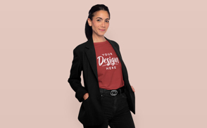 Business girl in t-shirt and blazer mockup