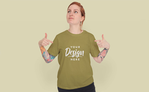 Woman with tattoos in t-shirt mockup