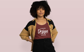 Black girl with jacket and tank top mockup