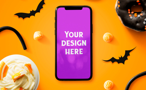 Halloween phone mockup composition