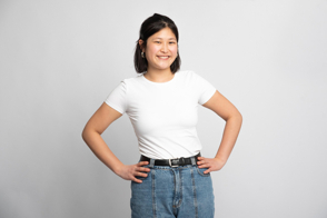 Asian girl with jeans and t-shirt mockup