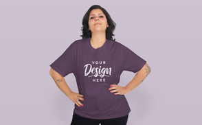 Brunette woman in power pose t-shirt mockup