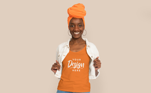 Black young girl in t-shirt mockup