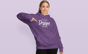 Blond girl in oversized hoodie mockup