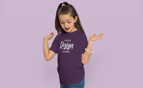 Little girl in ponytail and t-shirt mockup