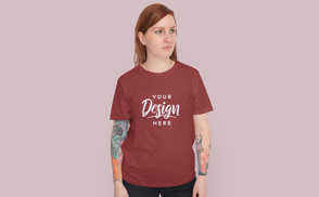 Redhead woman with tattos t-shirt mockup