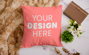 Lifestyle throw pillow mockup composition