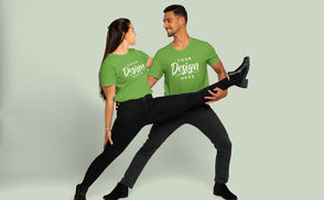 Man and woman dancing in t-shirt mockup
