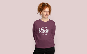 Redhead adult woman in sweatshirt mockup