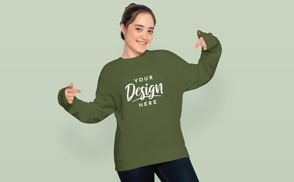 Teenager girl in sweatshirt mockup