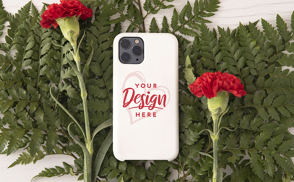 Valentines day flowers and phone case mockup