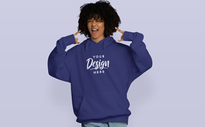 Happy black girl in hoodie mockup