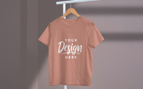 T-shirt hanging on clothes rack mockup