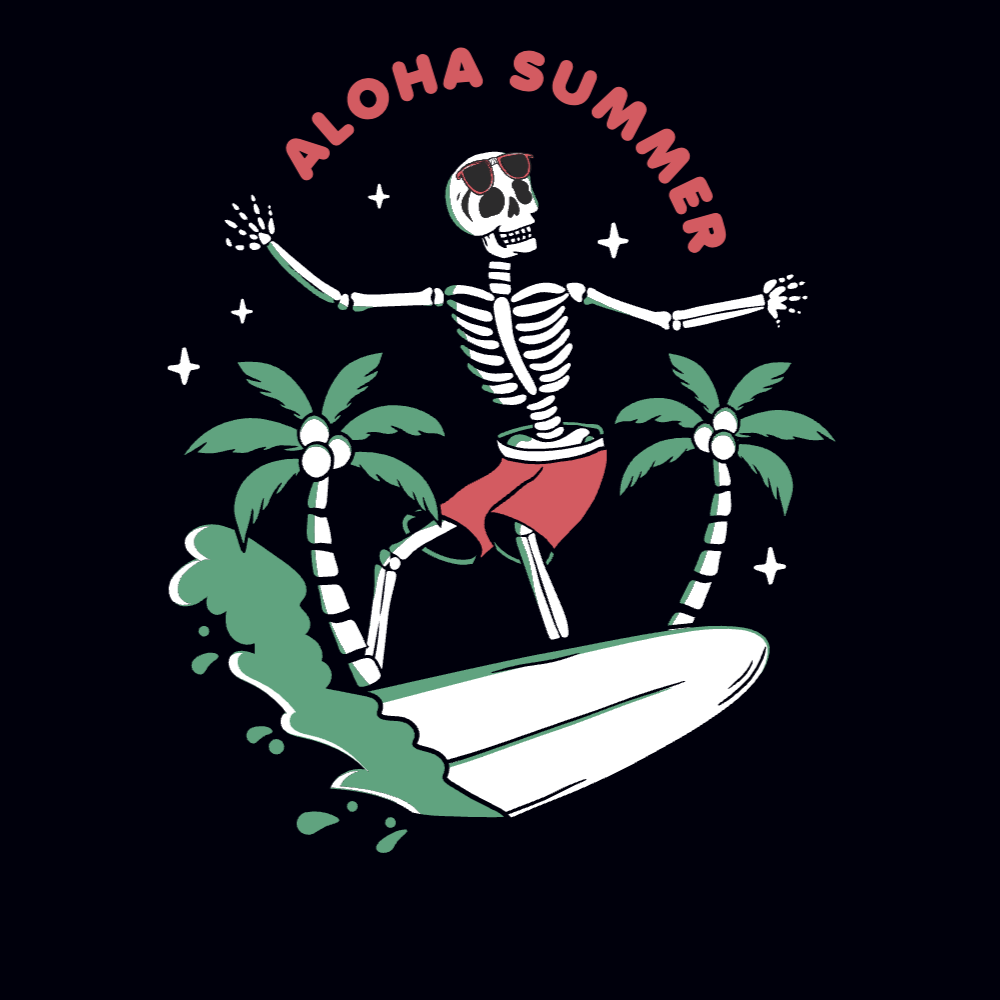 Aloha skeleton surfing editable t-shirt template | Create Merch