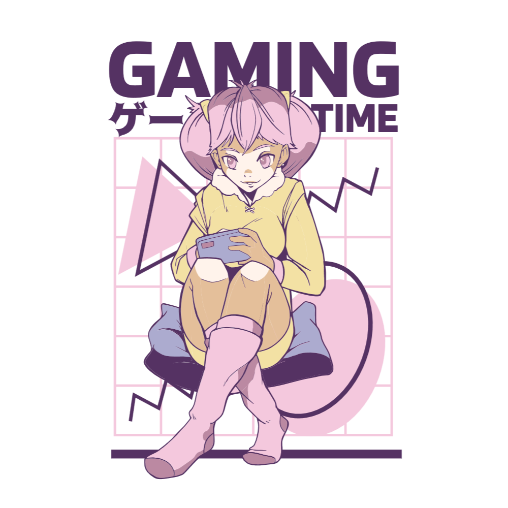 Anime gamer girl editable t-shirt template
