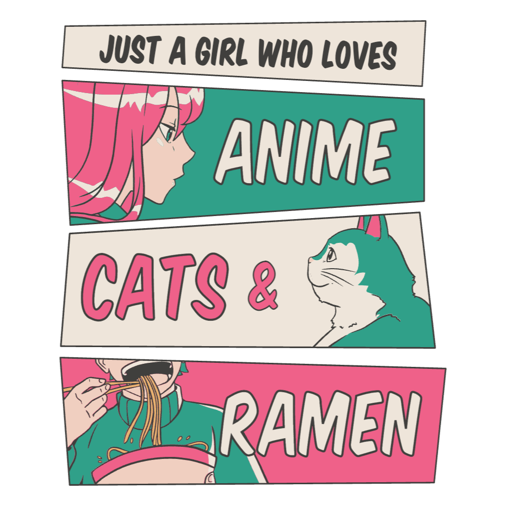 Anime girl cat ramen editable t-shirt template | T-Shirt Maker
