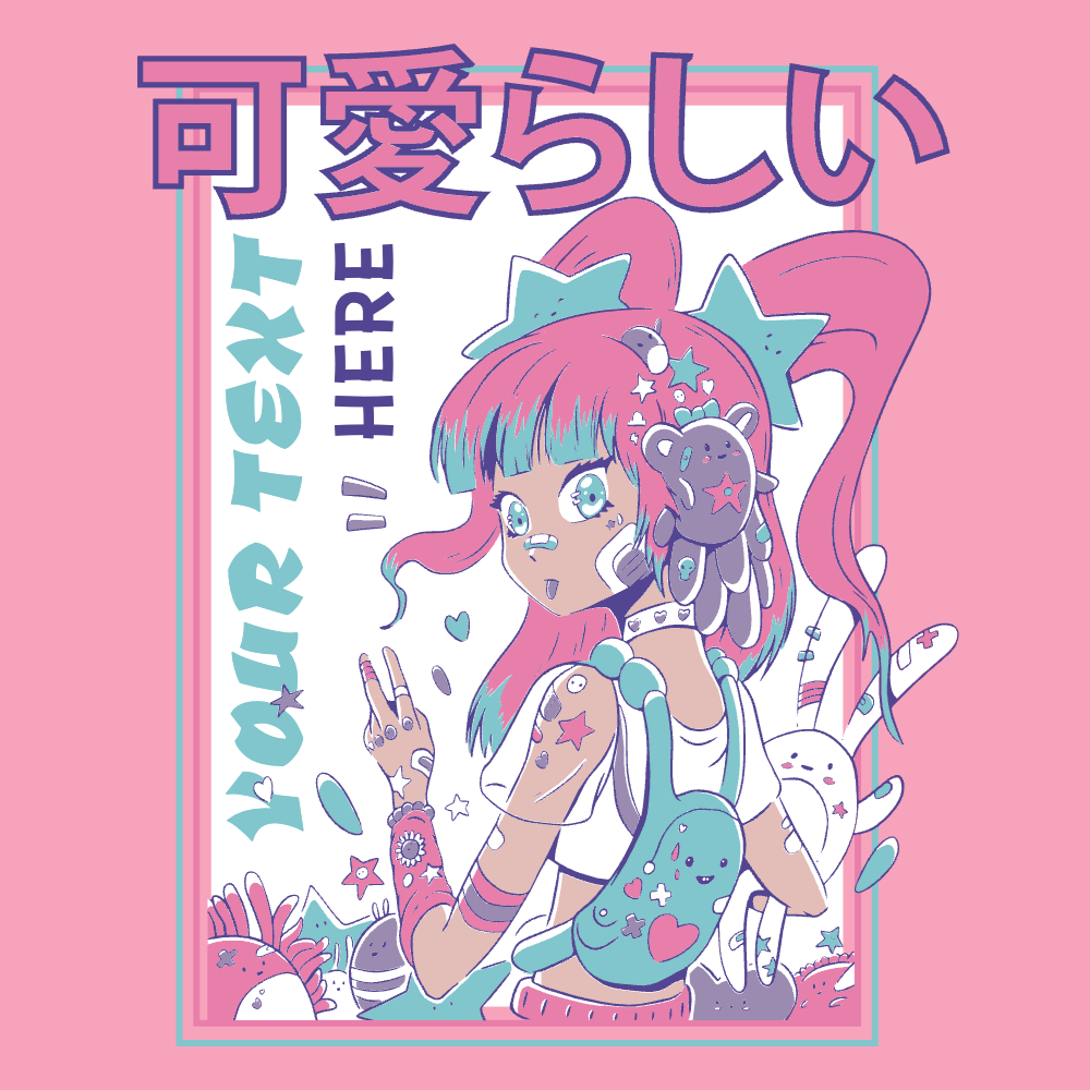 Anime girl cute editable t-shirt template