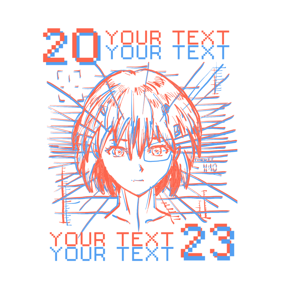 Anime girl face sketch editable t-shirt template