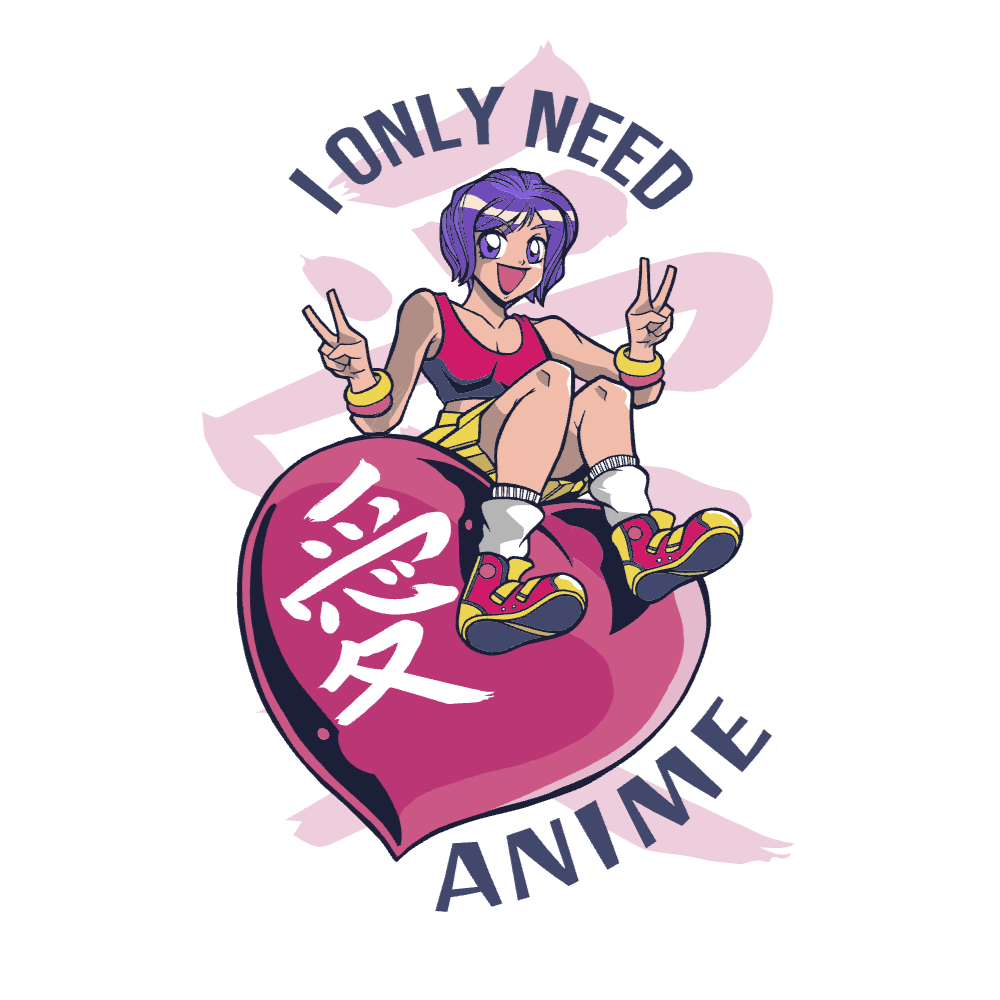 Anime girl on heart editable t-shirt template | Create Merch Online
