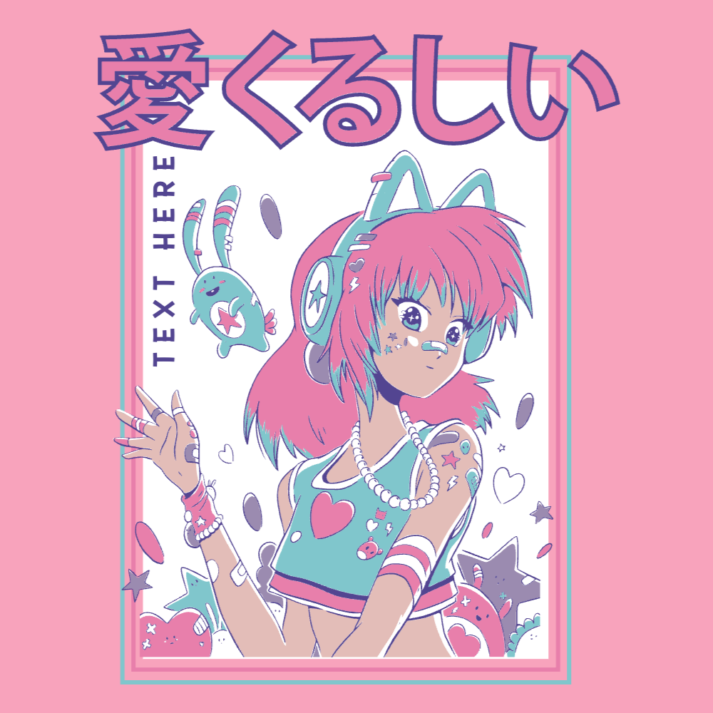 Anime girl pink editable t-shirt template