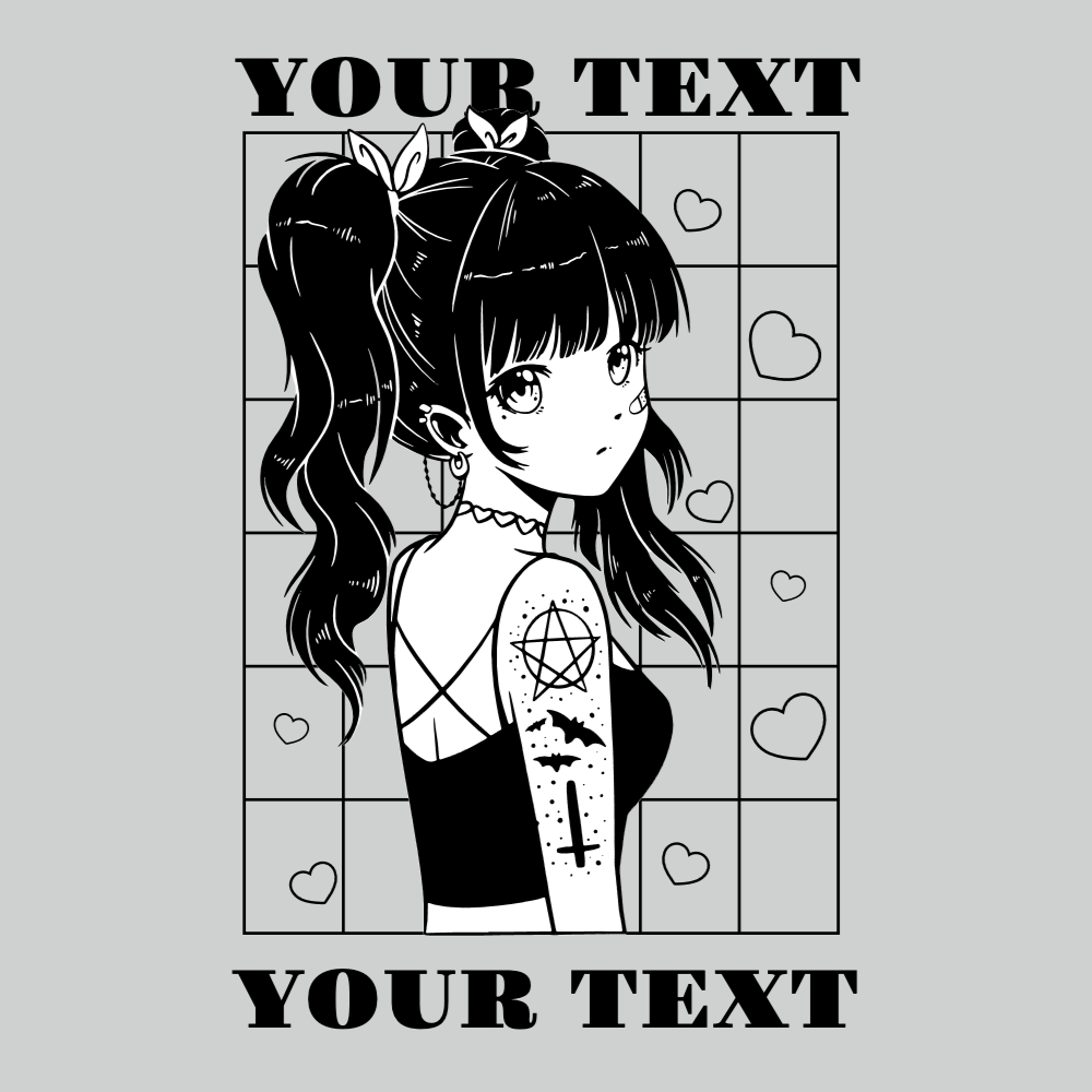 Anime girl with tattoo editable t-shirt template