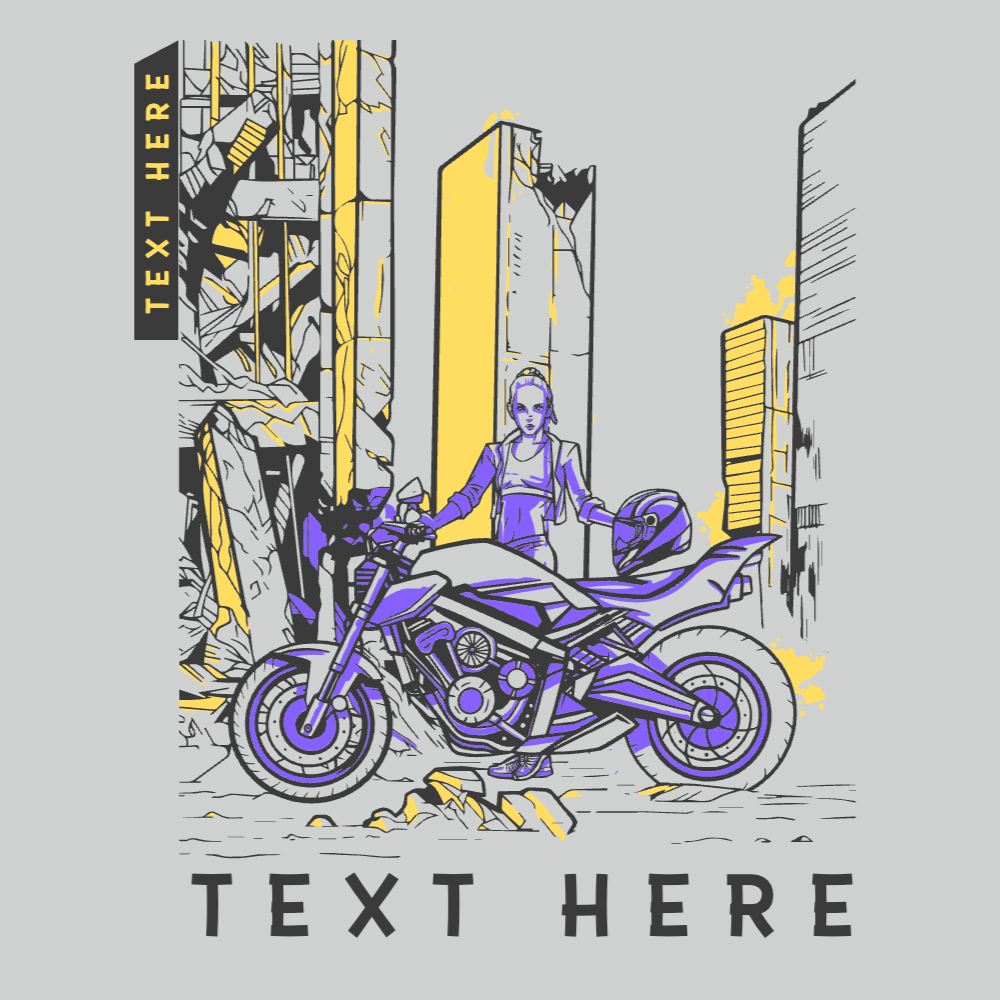 Biker woman editable t-shirt template | T-Shirt Maker