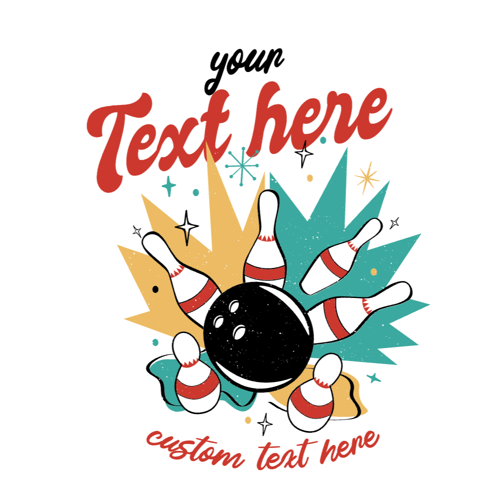 Bowling ball and pins editable t-shirt template | Create Merch