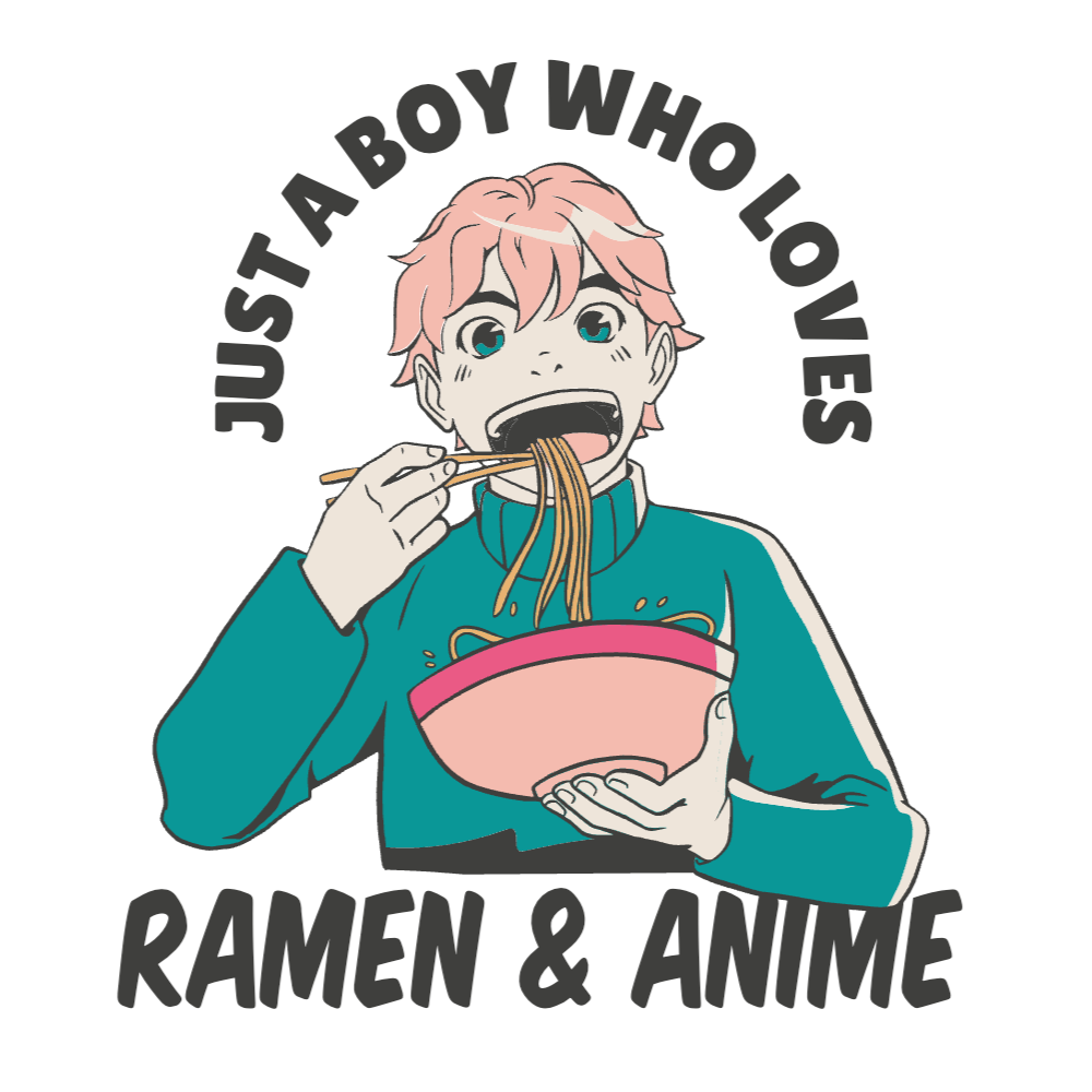 Boy eating ramen editable t-shirt template | Create Online