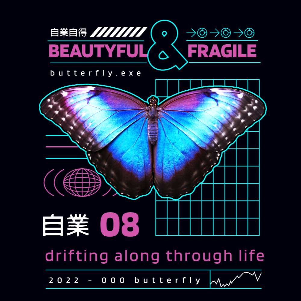 Butterfly vaporwave editable t-shirt template | Create Merch Online