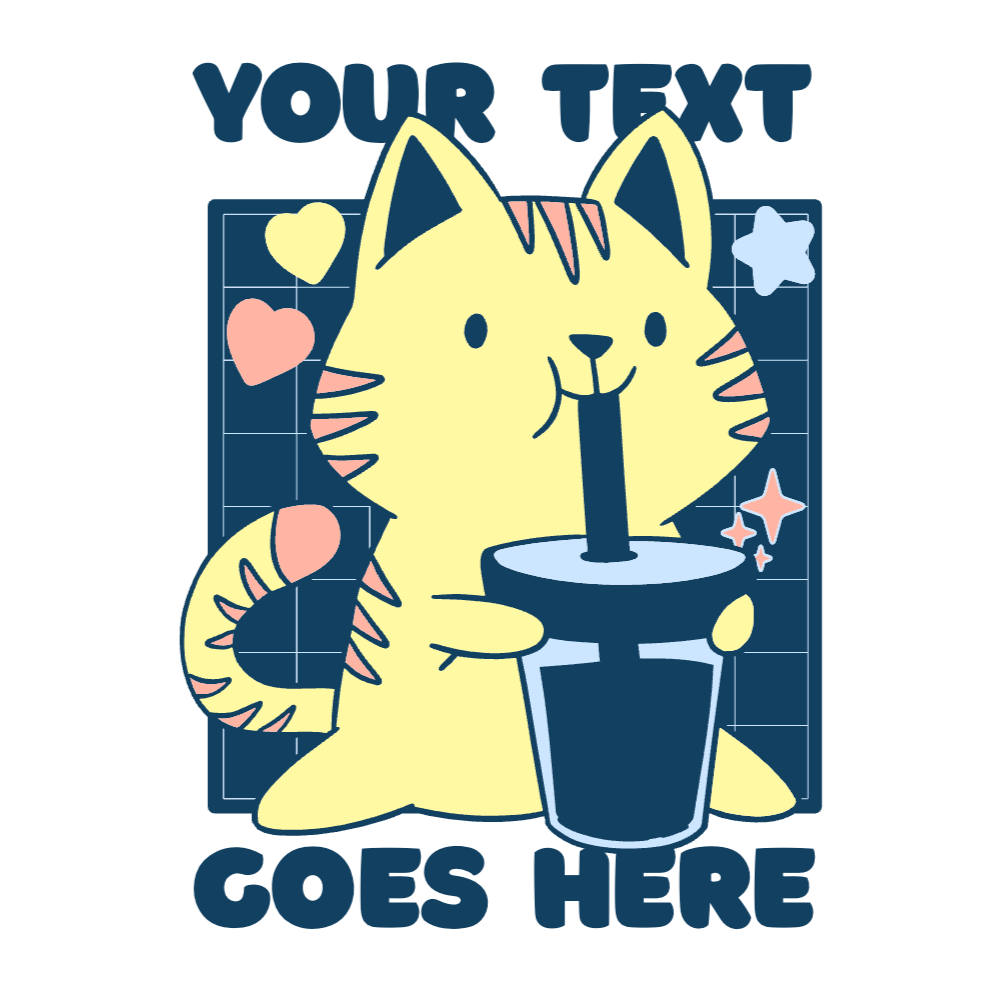 Cat drinking a boba tea editable t-shirt template | Create Online