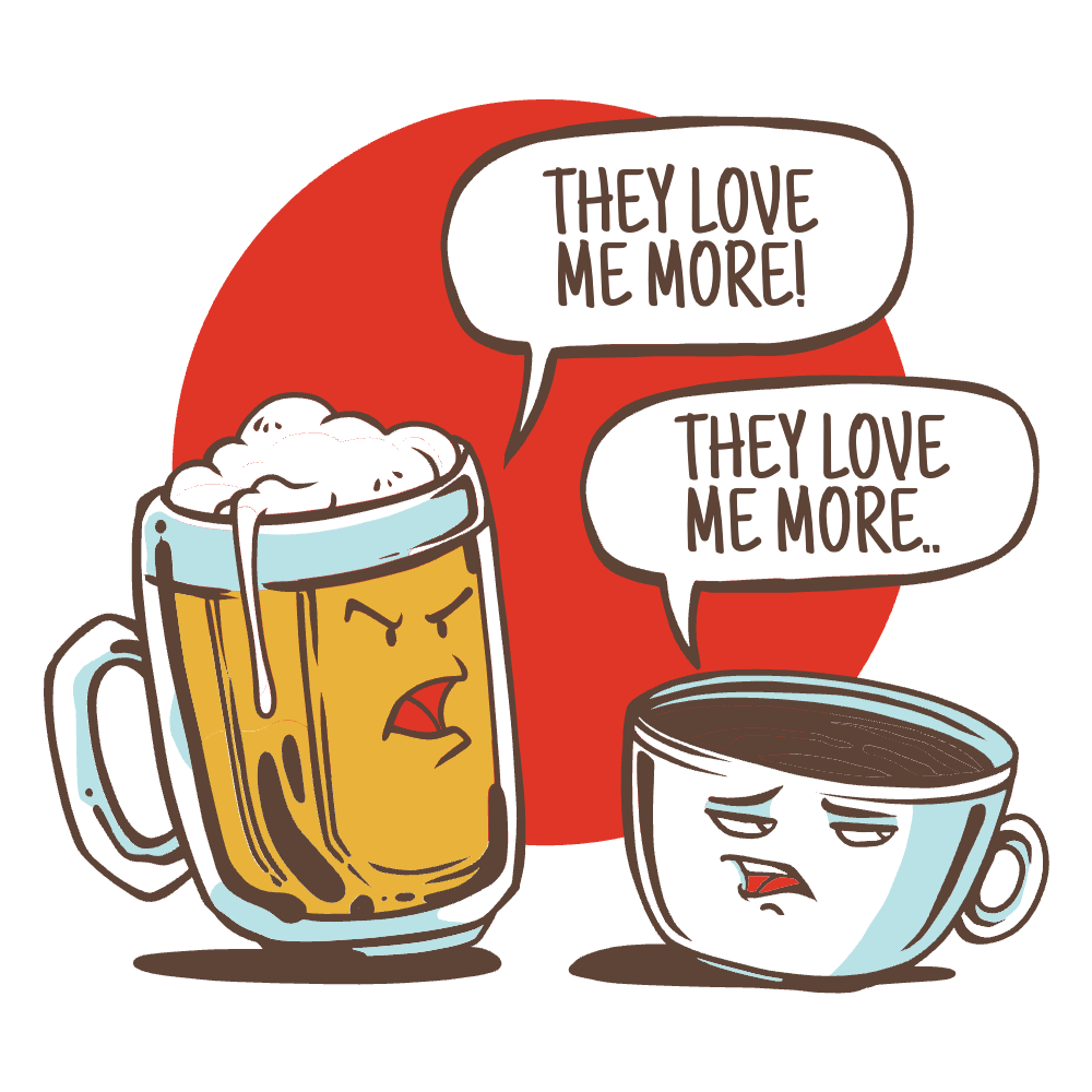 Coffee and beer cartoon editable t-shirt template | Create Merch