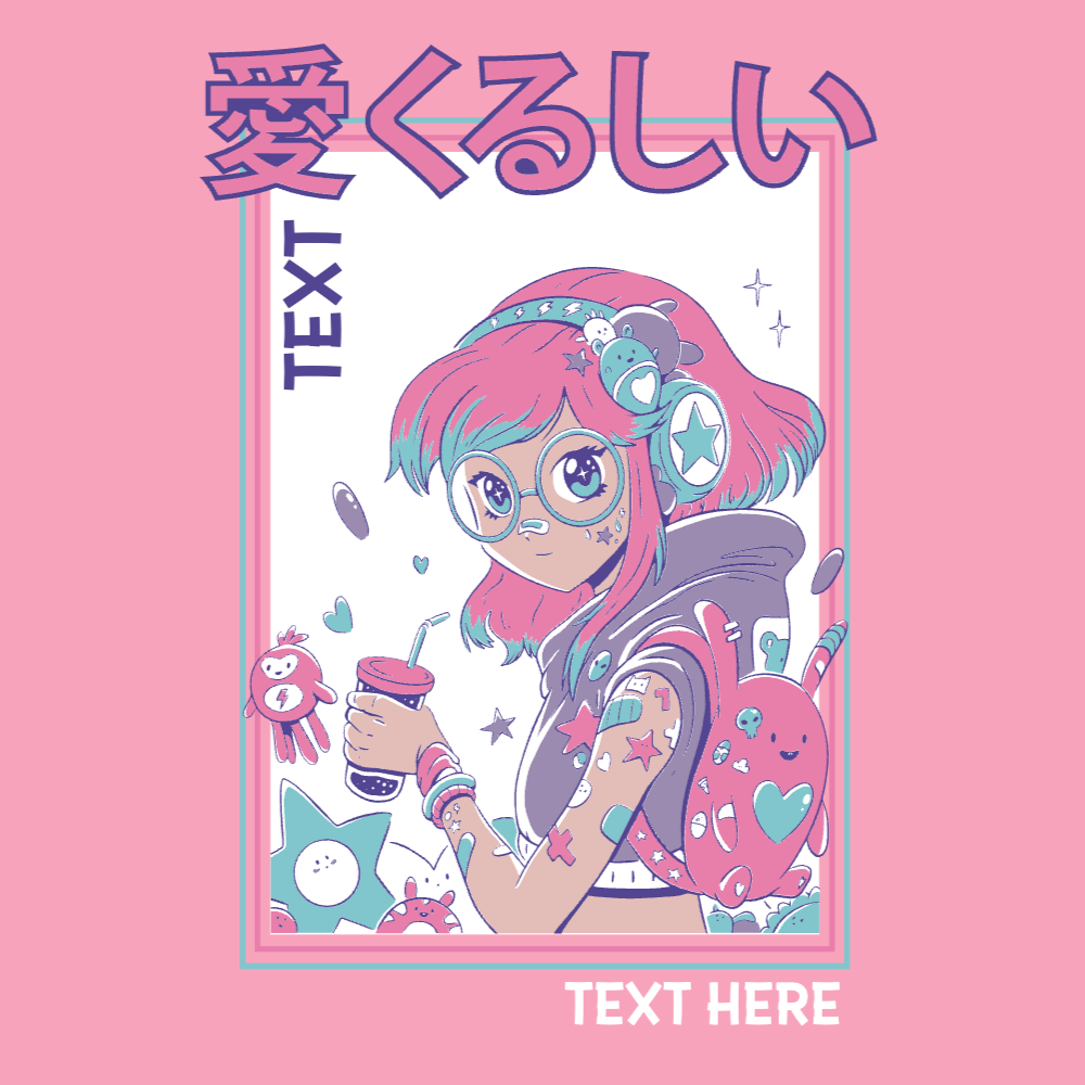 Cute anime girl editable t-shirt template | Create Merch