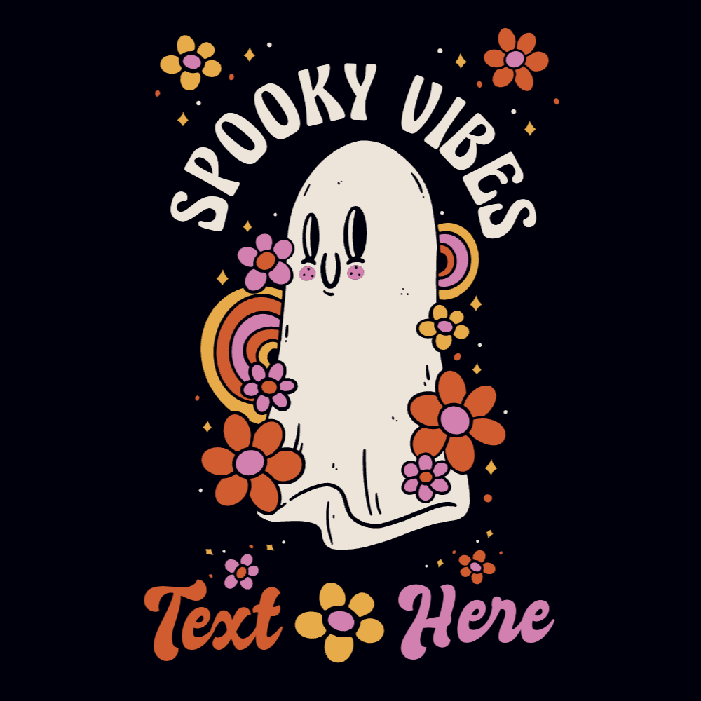 Cute ghost with flowers editable t-shirt template