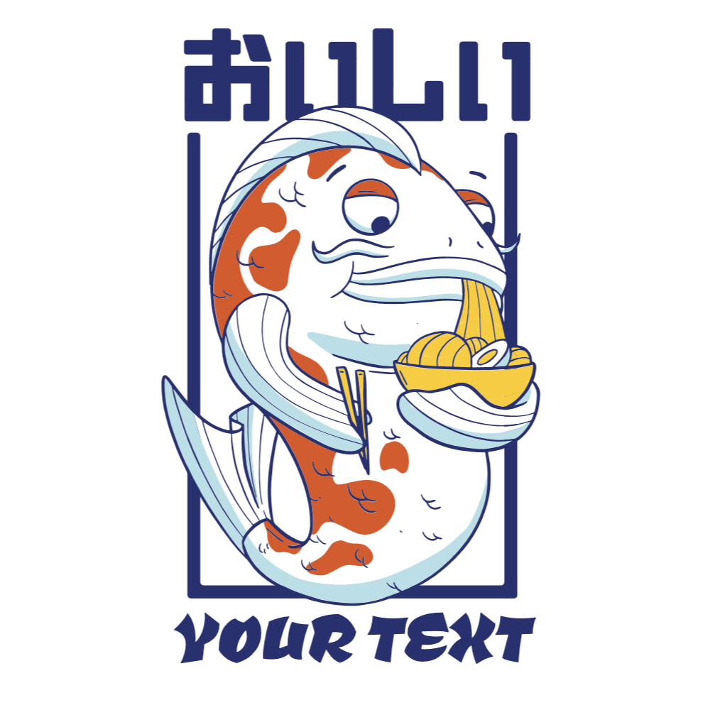 Fish eating ramen editable t-shirt template