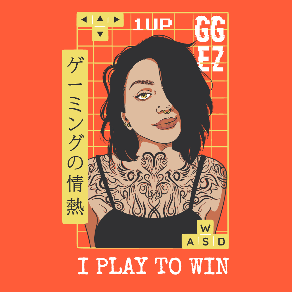 Gamer girl with tattoos editable t-shirt template | Create Merch