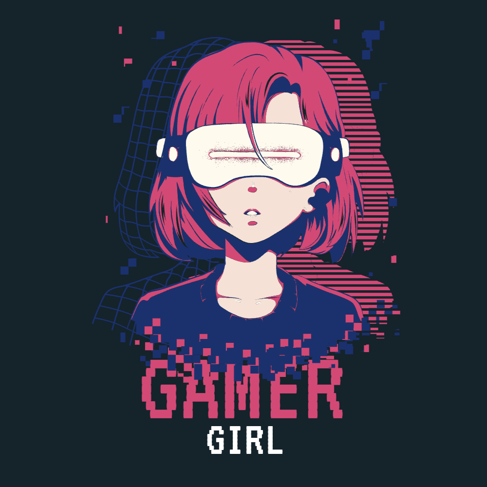 Gamer girl with vr editable t-shirt template | Create Merch Online
