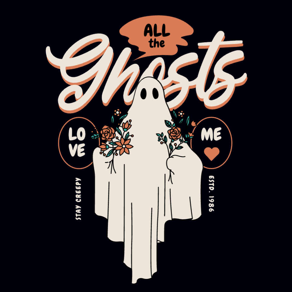 Ghost with flowers editable t-shirt template