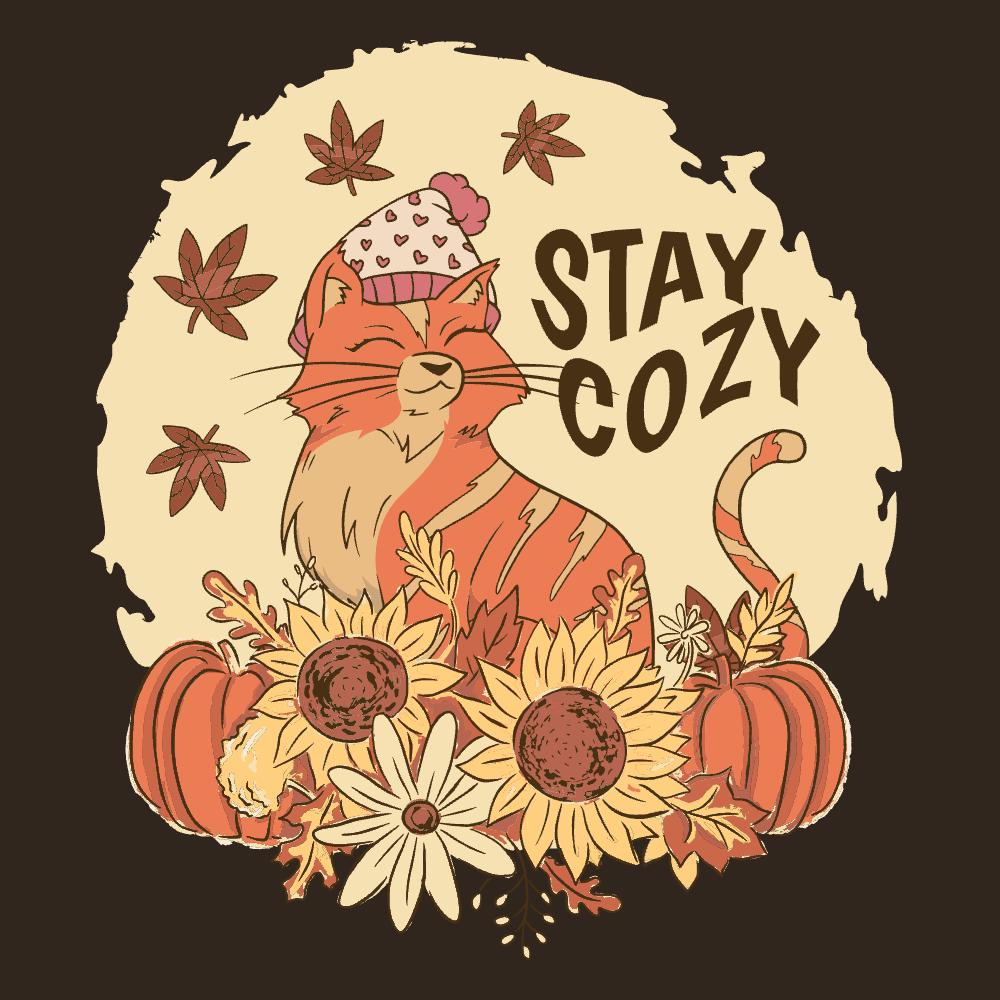 Happy cat in autumn leaves editable t-shirt templa | Create Merch