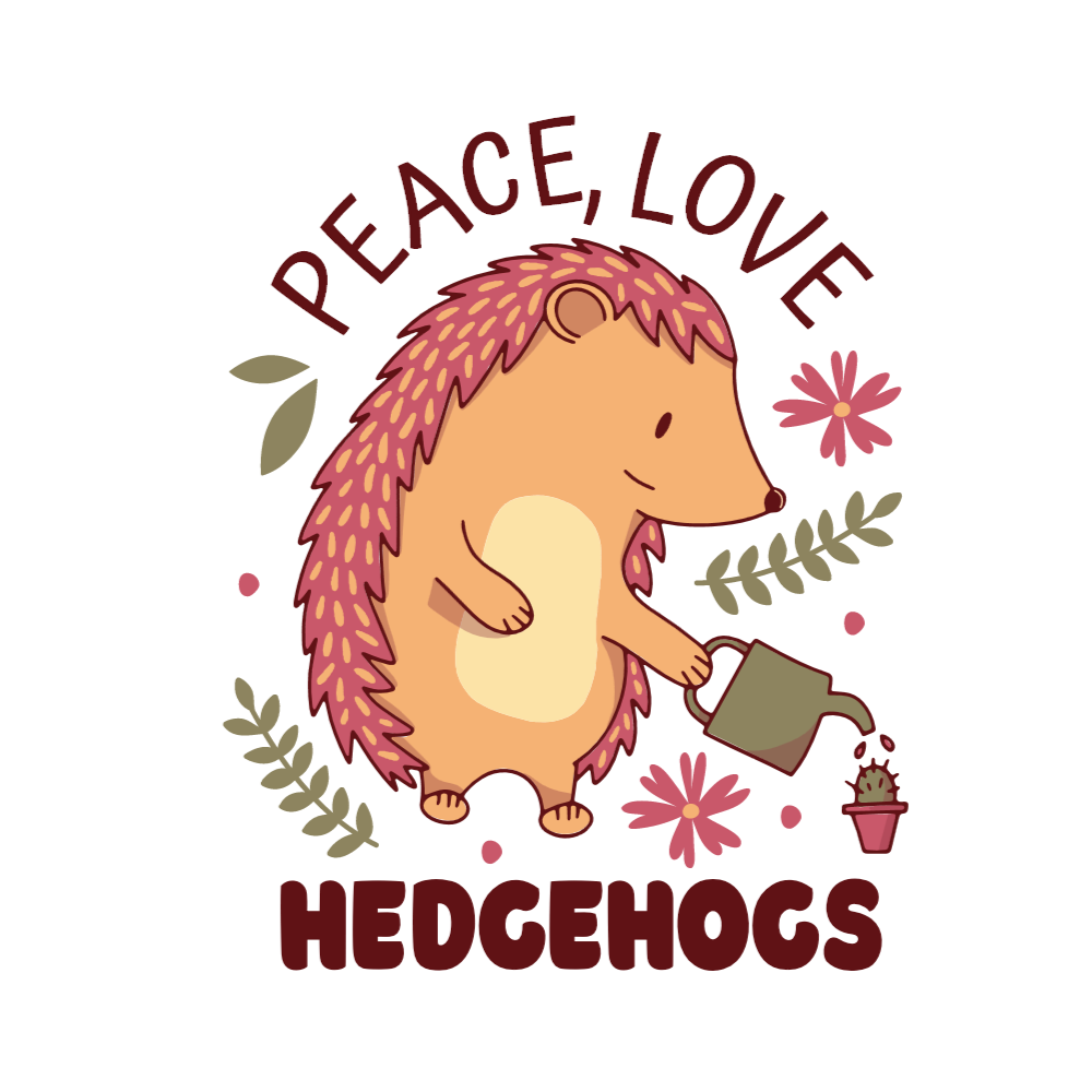 Hedgehog watering plants editable t-shirt template | T-Shirt Maker