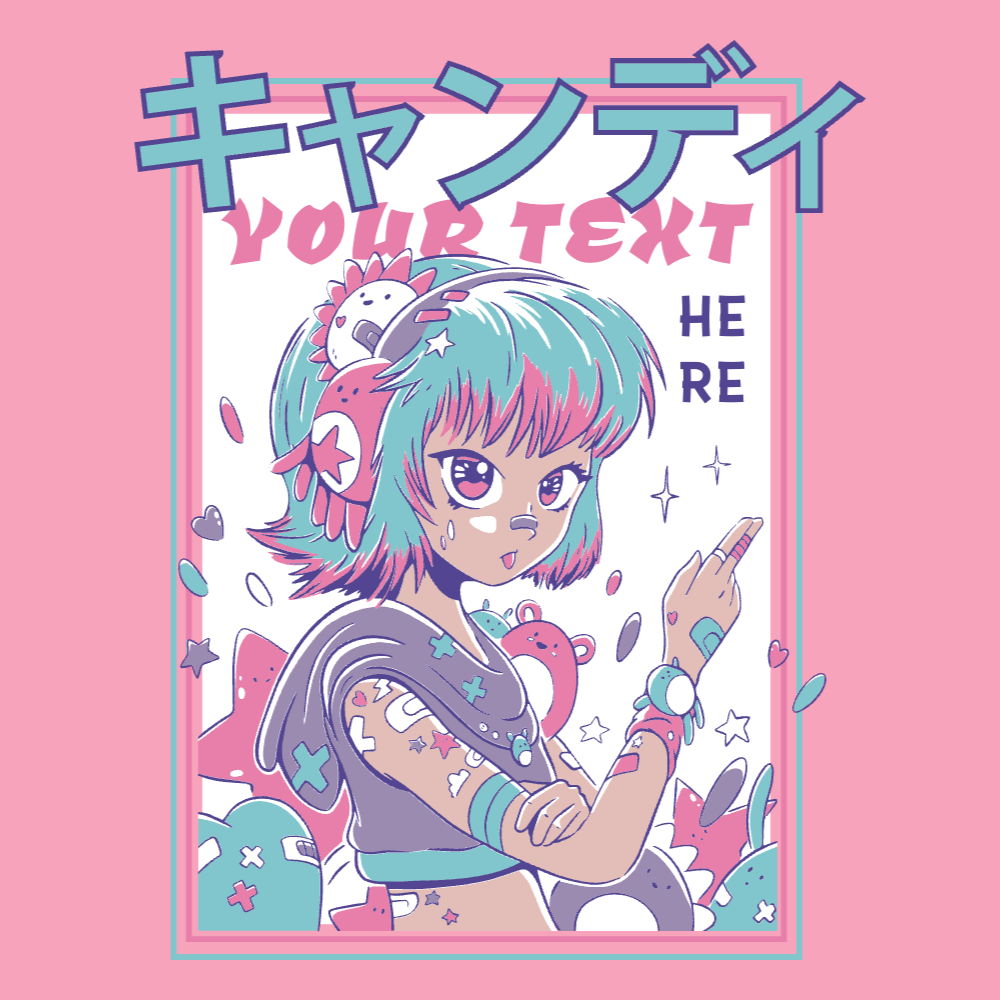 Japanese girl cute editable t-shirt template