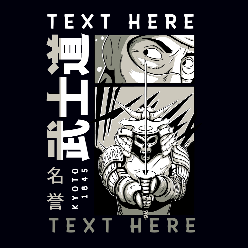 Japanese samurai comic editable t-shirt template | Create Online