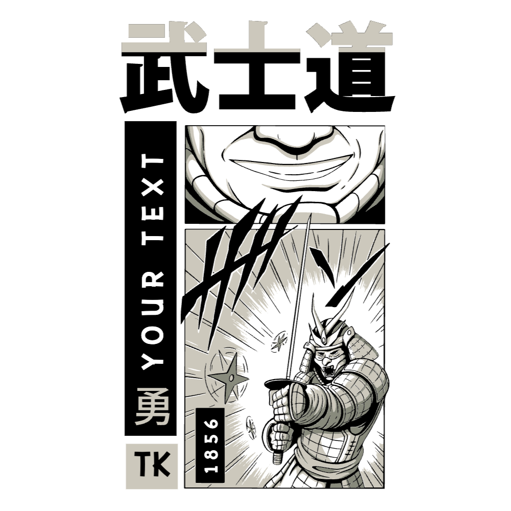 Japanese warrior manga editable t-shirt template | Create Merch Online