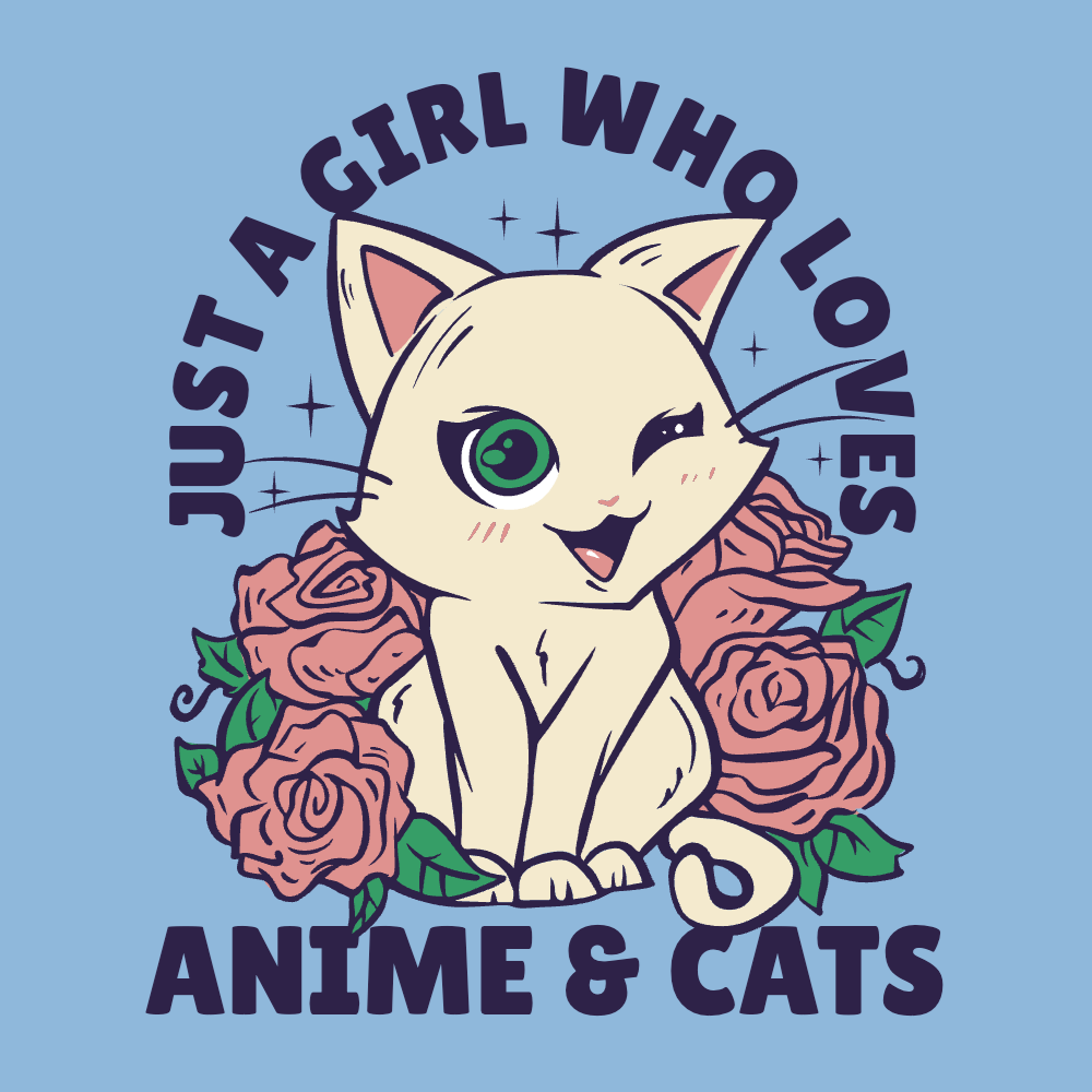 Kawaii cat and roses editable t-shirt template | Create Designs