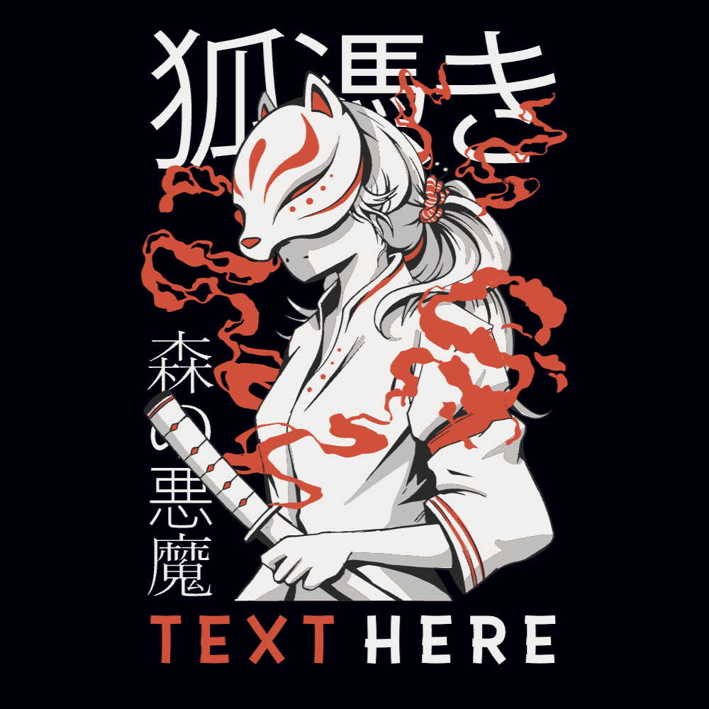 Kitsune japanese creature editable t-shirt templat | T-Shirt Maker
