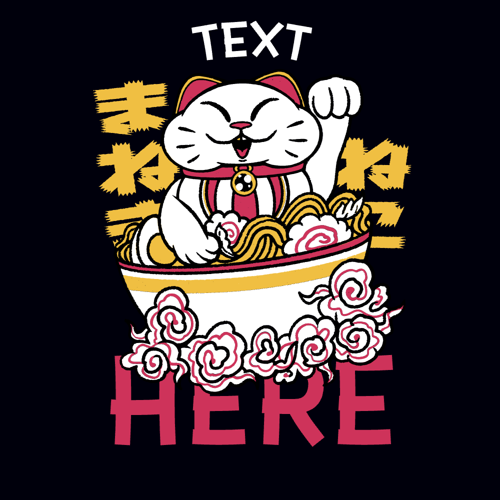 Lucky cat ramen editable t-shirt template | T-Shirt Maker