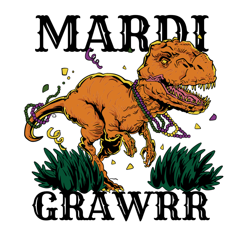 Mardi Gras t-rex editable t-shirt template