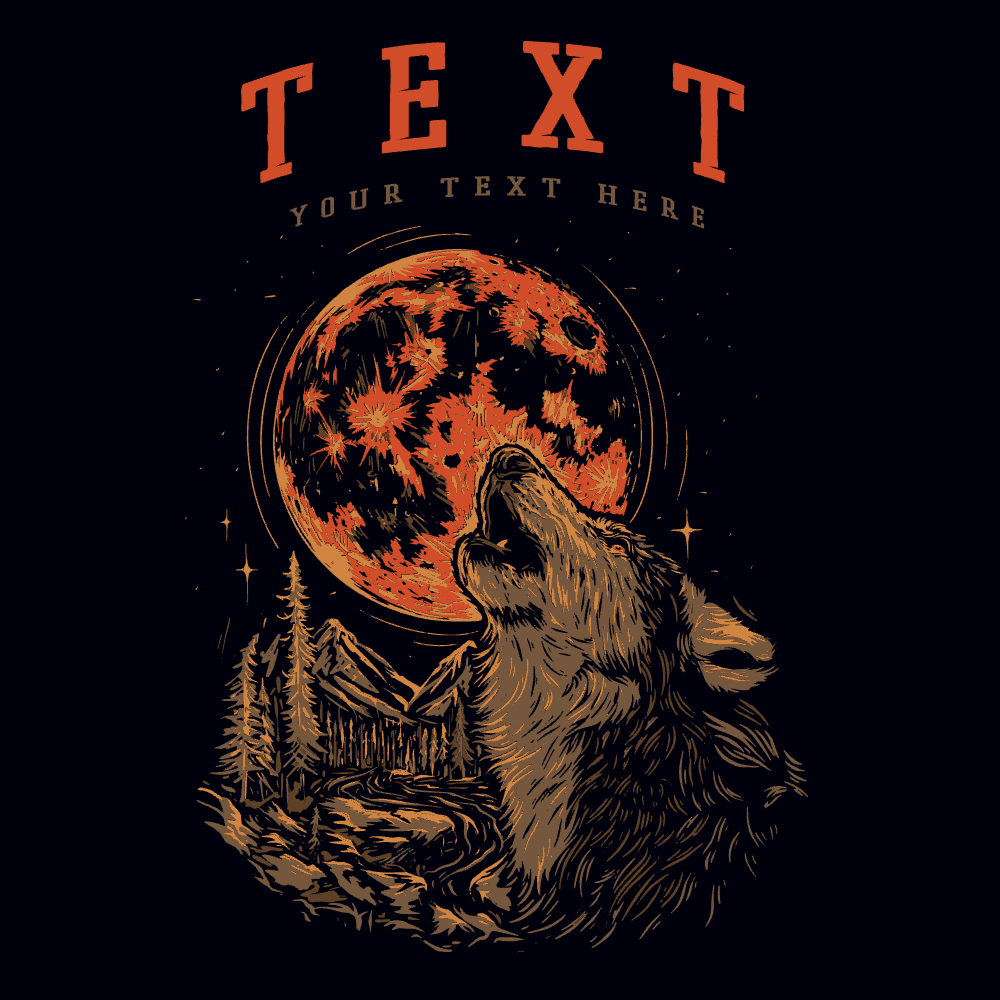 Moon and howling wolf editable t-shirt template | T-Shirt Maker